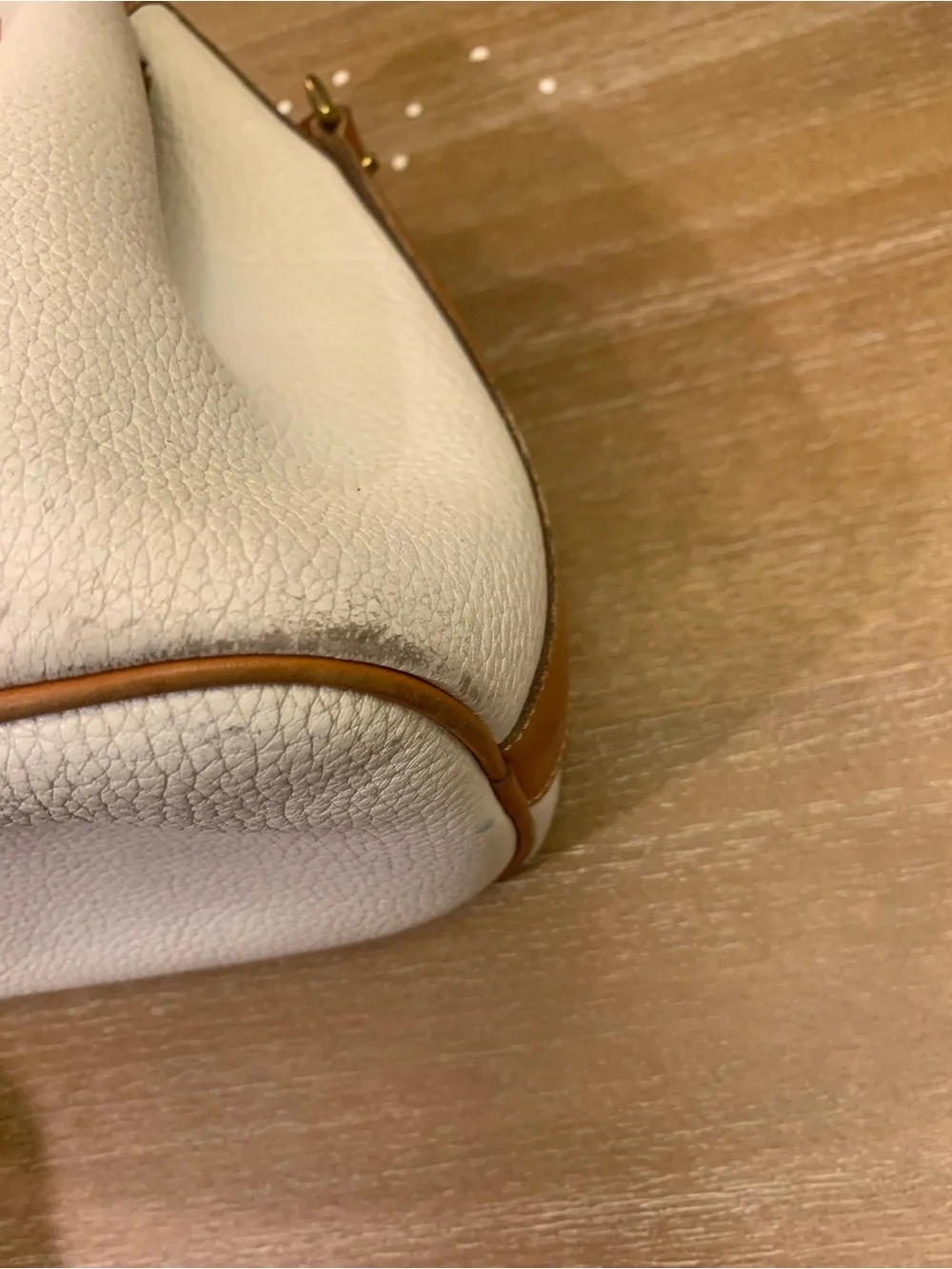 Vintage Dooney & Burke White and Brown Drawstring Bucket Bag with Tassel Accent - Picture 6 of 15